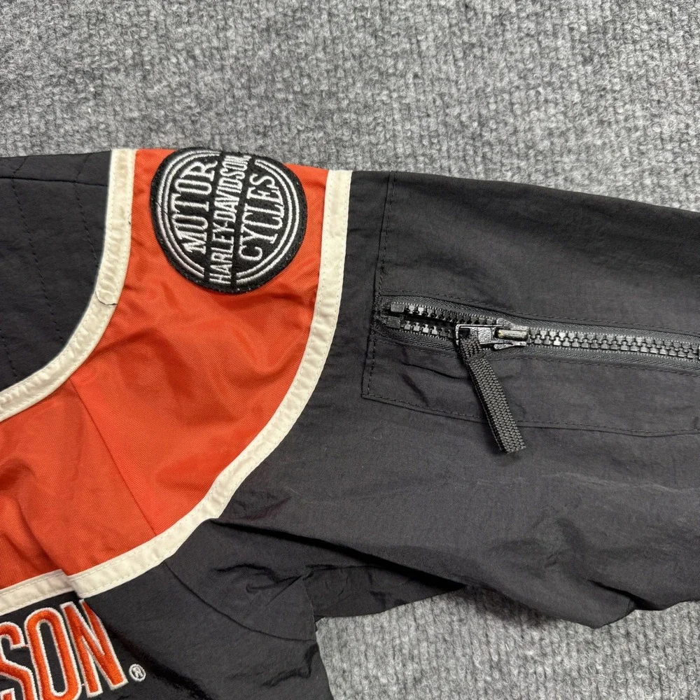 Harley Davidson Motorcycle Jacket Kids S Black Orange Nylon Bomber Racing Biker